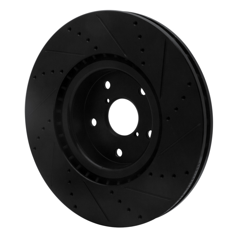 Subaru Impreza Brake Rotor (1) - Front Left - R1 Concepts - Drilled & Slotted - Black - `05-`20